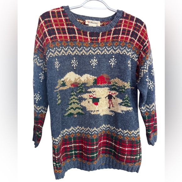 Talbots Winter Ice Skating‎ Scene Chunky Sweater Ramie Blend Size Small - Picture 1 of 7